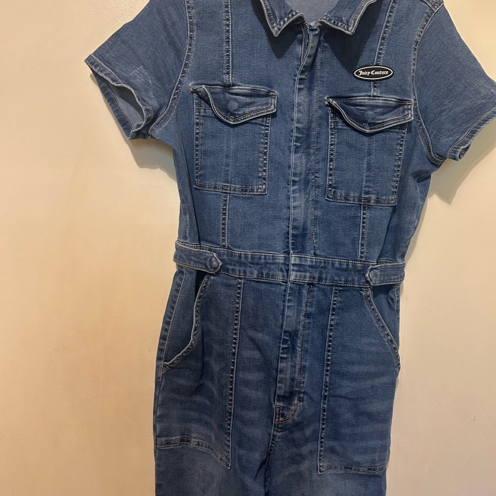 Juicy Couture Women’s Denim Jumpsuit Sz L Blue Stretch Y2K - Picture 8 of 16